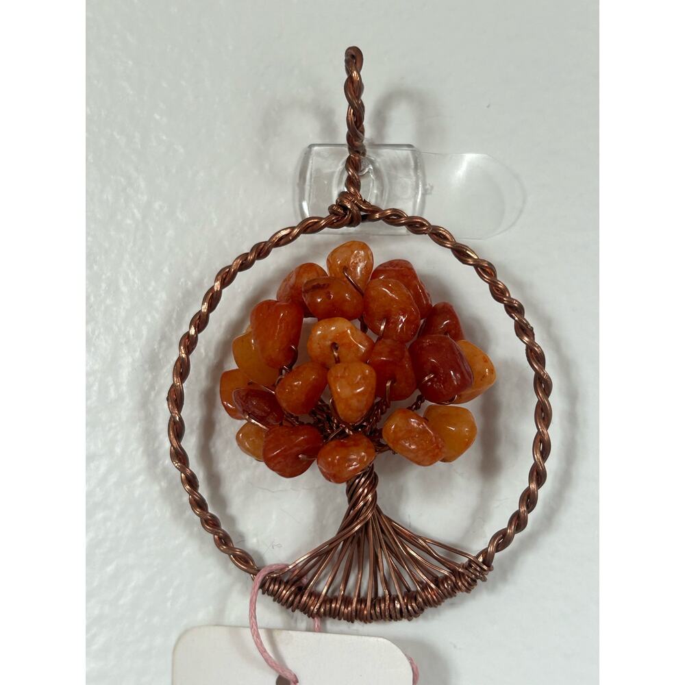 Handmade Copper and Serpentine Crystal Tree of life 3.5x2” Wall Decor